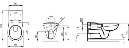 Ideal Standard Contour 21 toilette suspendue prolongée - blanc - B360x710 mm