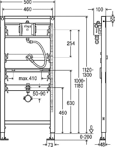 ELEMENT DE MONTAGE URINOIR VIEGA PREVISTA DRY 50 cm - antracite acier 112 - 130 cm