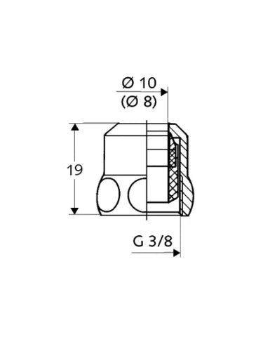 Schell écrou 10 x 3/8 F - chromé - avec bague de compression - modèle long