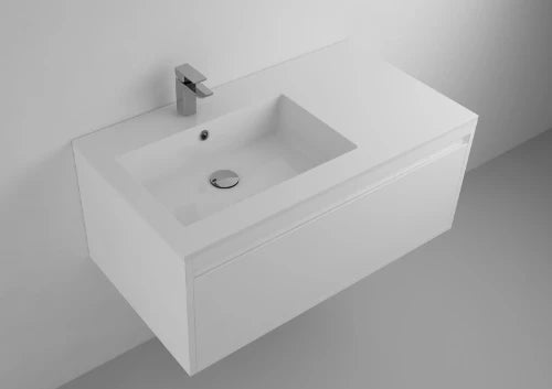 Procasa Quadra table vasque marbre de synthèse avec 1 vasque gauche 900 x 500 mm - blanc