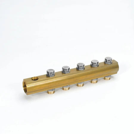 Begetube laiton collecteur avec robinets de réglage et trou purgeur 4/4 - 7 x M24
