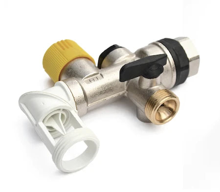 ProOne groupe de sécurité boiler - évacuation pivotante MF EK3/4 x 3/4 - avec 2 raccords électrolyse - siège teflon - jaune