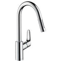 Hansgrohe Focus mitigeur cuisine inox bec pivotant 150°, douchette extractible