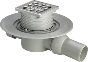 Viega Advantix siphon de sol - horizontal - avec bride de serrage - avec rehausse 100 x 100 - grille inox - garde d'eau 30 mm