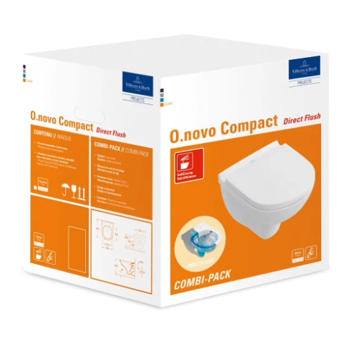 Villeroy & Boch O.Novo wc-suspendu compact PACK DirectFlush (wc-suspendu + siège softclose) sans bride - blanc - B360xD490 mm