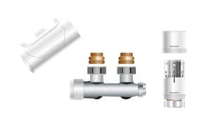 Radson set de vanne ral 9016 blanc signalisation équerre avec capuchon et tête thermostatique (598000)