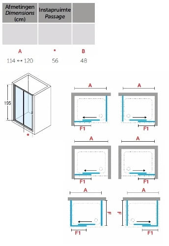 Novellini Lunes 2.0 2P 2 parties - porte de douche coulissante 1200 x 1950 mm - blanc - transparent (réglable 1140-1200 mm)