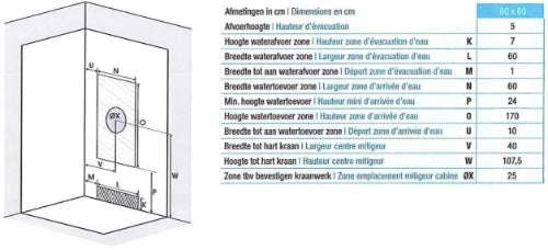 Procasa CA13 cabine de douche acryl 815 x 815 x 2020 mm - blanc - inclusif mitigeur douche, set de douche et set de raccordement