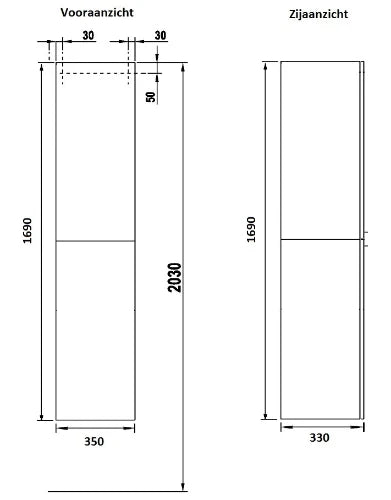 Procasa Kivu colonne avec 2 portes 350 x 330 x 1690 mm - blanc - réversible