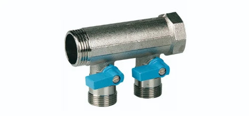 Henco laiton collecteur avec vannes à bille 3/4 - 4 x EK3/4 - rouge