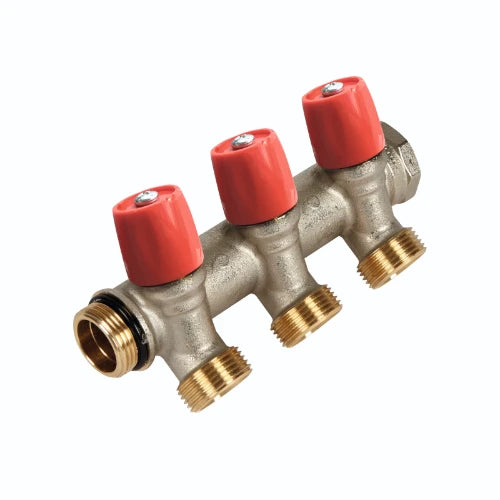 Henco VBS laiton collecteur avec vannes d'arrêt 4/4 - 3 x EK3/4 - bleu