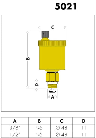 Caleffi automatische ontluchter minical met voetklep 1/2" messing