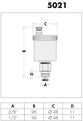 Caleffi 502 Minical purgeur automatique 1/2 M - chromé - avec clapet d'isolement - capuchon hygroscopique