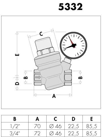 Caleffi 533 réducteur de pression FF 3/4 x 3/4 - 1-6 bar - avec manomètre - chromé