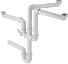 SIPHON GEBERIT 6/4 X 40 MM blanc polypropylene pour évier à 2 cuves et 1 déversoir