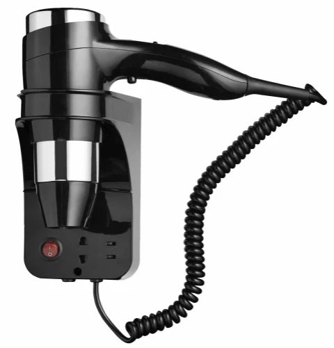 Geesa Hairdryer sèche-cheveux noir/chromé 1600 WATT fixation murale 3 vitesses et prise pour rasoir