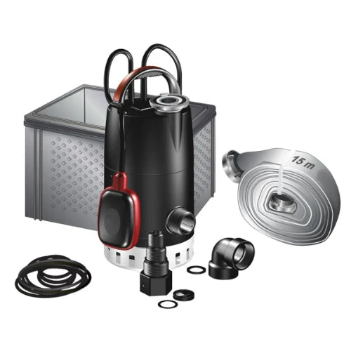 Grundfos Unilift pompe vide-cave dans Multibox - 1x230V - avec interrupteur à flotteur - tuyau pompiers 15 m