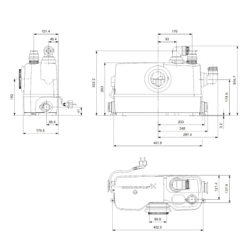 Grundfos Sololift 2 broyeur WC-3 - blanc - pour toilet avec 3 raccordements supplémentaires