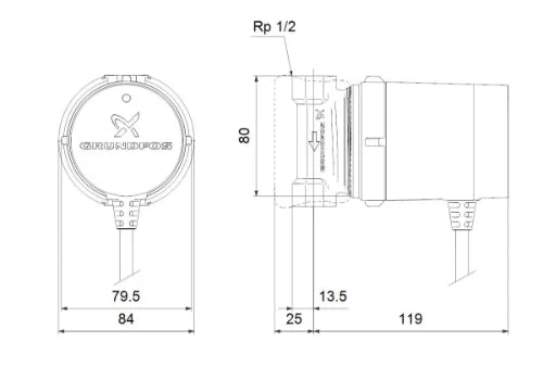 Grundfos Comfort circulateur sanitaire 15-14 B PM - 1x230V - 80 mm
