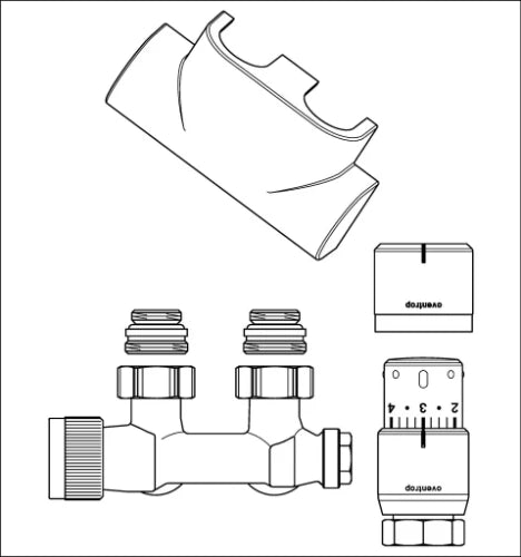 Radson set de vanne ral 9016 blanc signalisation équerre avec capuchon et tête thermostatique (598000)