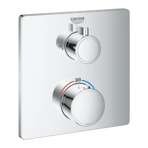 Grohe Grohtherm mitigeur douche thermostatique 1/2 Smartbox - carré chromé pour 2 sorties avec vanne d'arrêt intégré