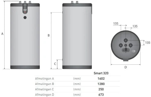 ACV Smart 320 boiler à accumulation 318 l - sans résistance - inox - sans groupe de sécurité - vertical - model à poser au sol - label ERP sanitairee: C