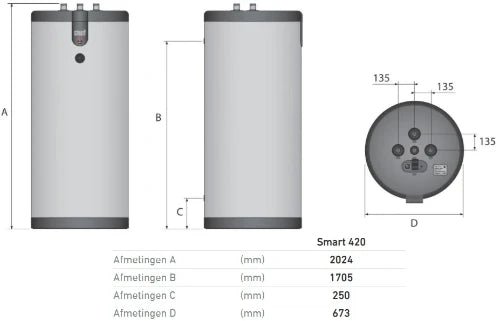 ACV Smart 420 boiler à accumulation 413 l - sans résistance - inox - sans groupe de sécurité boiler - vertical - modèle à poser au sol - Label ERP sanitaire : C