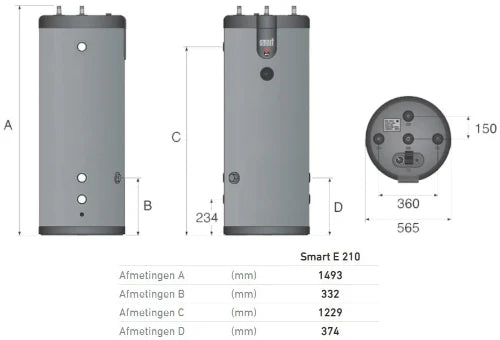 ACV Smart E 210 boiler à accumulation 203 l - sans résistance - inox - bi-énergie - avec groupe de sécurité - vertical - model à poser au sol - label ERP sanitairee: B