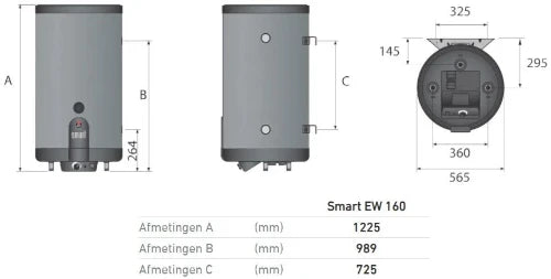 ACV Smart EW 160 boiler à accumulation 161 l - avec résistance 2200 W - inox - avec groupe de sécurité - vertical - model mural - label ERP sanitairee: B