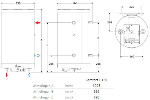 ACV Comfort E 130 boiler à accumulation 130 l - avec résistance 2200 W - inox - avec groupe de sécurité boiler- sans fixation - vertical - modèle mural - Label ERP sanitaire : C