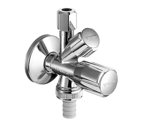 Schell Comfort robinet d'arrêt combi 1/2 x 3/4 x 10 mm - chromé - avec clapet anti-retour et raccordement machine à laver/lave-vaisselle