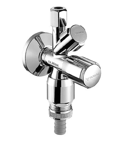 Schell Comfort robinet d'arrêt combi 1/2 x 3/4 x 10 mm - chromé - agréé Belgaqua - avec clapet anti-retour / aérateur et raccordement machine à laver/lave-vaisselle