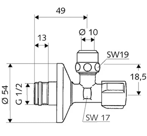Schell Comfort robinet d'arrêt équerre 1/2 x 10 mm - chromé - agréé Belgaqua - avec clapet anti-retour double