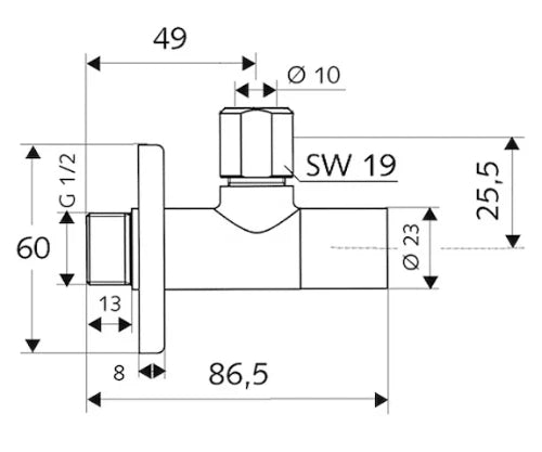Schell Stile robinet d'arrêt équerre 1/2 x 10 mm - chromé - avec rosace