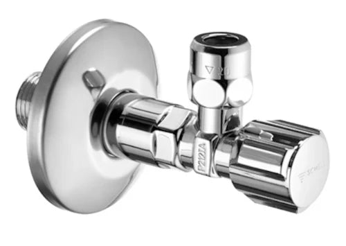 Schell Comfort robinet d'arrêt équerre version long 1/2 x 10 mm - chromé - avec écrou long et rosace