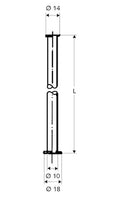 Schell tuyau 10 x 300 mm - chromé - avec 2 collerettes 3/8 et 1/2