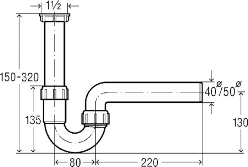 Viega PP siphon tubulaire simple 6/4 x 40 mm - blanc - évacuation horizontal