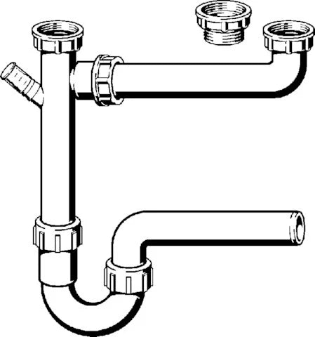 Viega PP siphon tubulaire double avec WMA 6/4 x 40 mm - blanc - évacuation horizontale