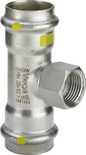Viega Sanpress Gaz inox té réduit avec filetage femelle FFF 22 x 1/2 F x 22 mm