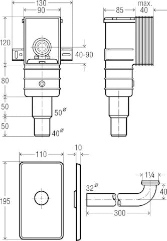 Viega PP siphon encastré pour lavabo 5/4 x 40/50 mm - chromé - in hauteur réglable - convient pour lavabo PMR