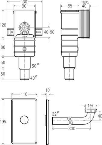 Viega PP siphon encastré pour lavabo 5/4 x 40/50 mm - blanc - in hauteur réglable - convient pour lavabo PMR