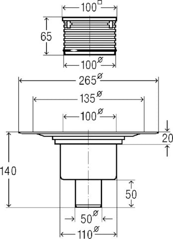 SIPHON DE SOL VIEGA ADVANTIX 100 - 100 o avec grille rvs-verticale-a/cmabre de compensation