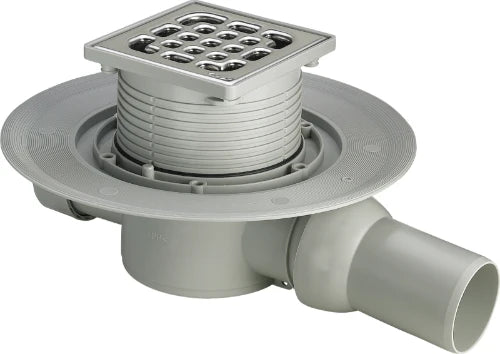 Viega Advantix siphon de sol - horizontal - avec bride de serrage - avec rehausse 100 x 100 - grille inox - garde d'eau 30 mm