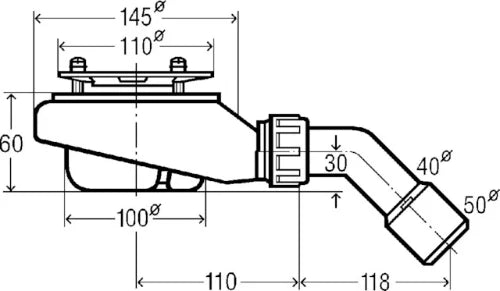 Viega Tempoplex siphon de douche 90 mm - nu - sans set de finition - évacuation horizontale - hauteur de montage 60 mm