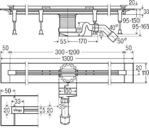 Viega Advantix Vario rigole de douche élément de base 300-1200 mm - recoupable - model 4965.10 - sans set de finition