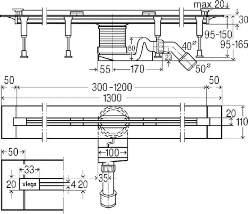 Viega Advantix Vario rigole de douche 300-1200 mm - inox - recoupable - model 4965.20