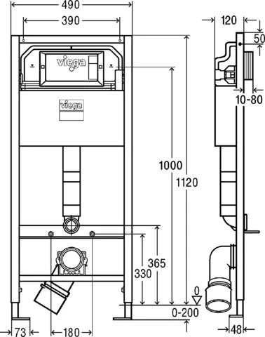 Viega Prevista Dry Pro élément WC 3-6 l - 1120 x 500 mm - sans set de fixations - PP-coude
