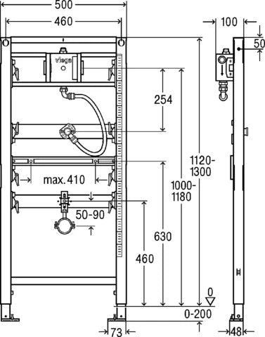 ELEMENT DE MONTAGE URINOIR VIEGA PREVISTA DRY 50 cm - antracite acier 112 - 130 cm