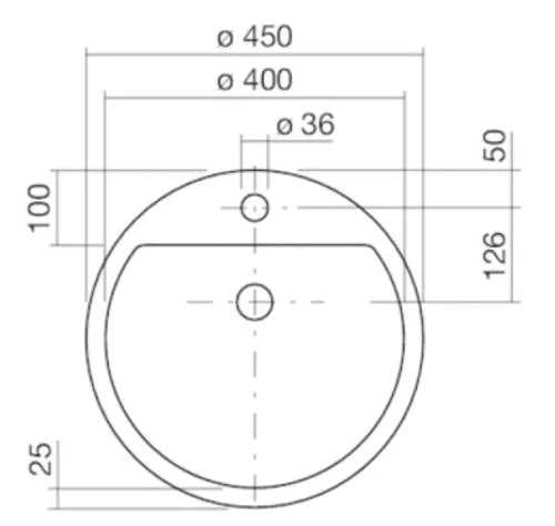 Laufen Form lavabo encastré rond 450 mm - blanc - acier émaillé - avec trou de robinet - avec trop-plein - émaillé intérieur/extérieur