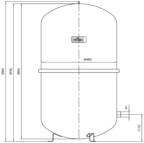 Reflex N 140 vase d'expansion (cv) 140 l x 4/4 - max 6,0 bar - gris - vertical avec pieds